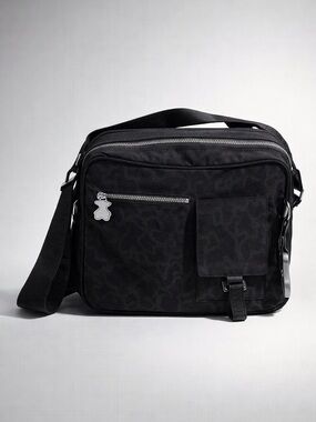 Tous Black Crossbody Bag with Silver Charm and Zipper